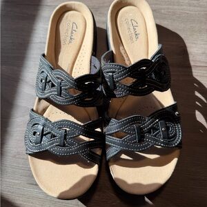 Clarks Black Leather Sandals
